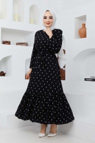 Çapa Viskon Elbise - Siyah