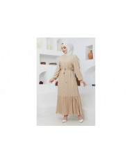 Çapa Viskon Elbise - Bej