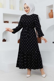 Çapa Viskon Elbise - Siyah