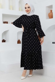 Çapa Viskon Elbise - Siyah