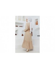 Çapa Viskon Elbise - Bej