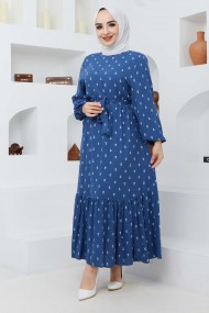 Çapa Viskon Elbise - Mavi