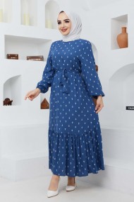 Çapa Viskon Elbise - Mavi