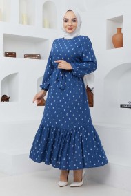 Çapa Viskon Elbise - Mavi