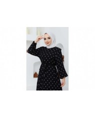 Çapa Viskon Elbise - Siyah