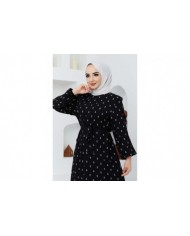 Çapa Viskon Elbise - Siyah