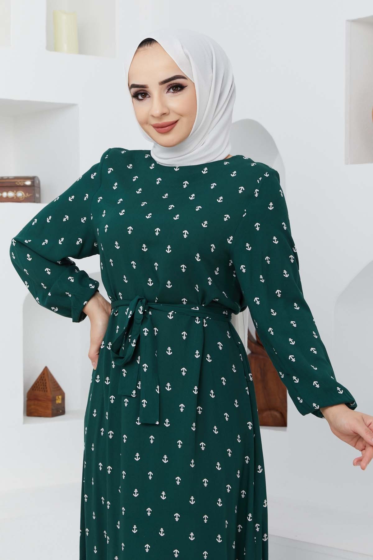 Çapa Viskon Elbise - Yeşil