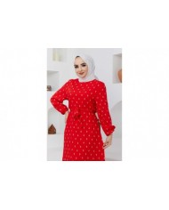 Çapa Viskon Elbise - Kırmızı