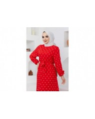 Çapa Viskon Elbise - Kırmızı