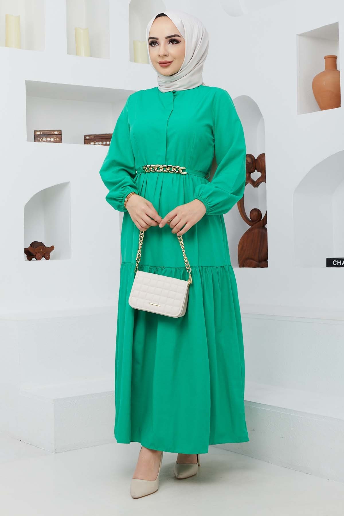Mabel Zincirli Elbise - Yeşil