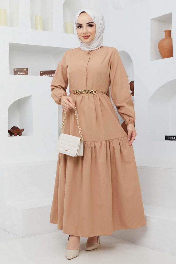 Mabel Zincirli Elbise - Camel