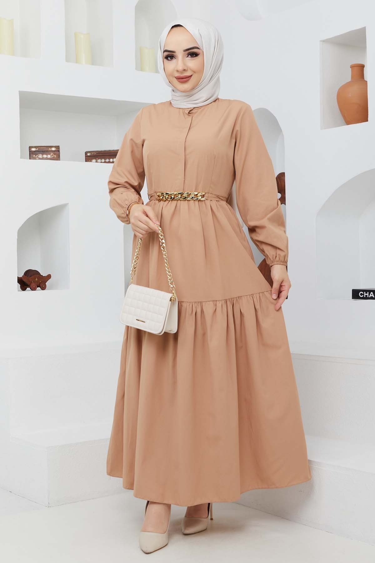 Mabel Zincirli Elbise - Camel