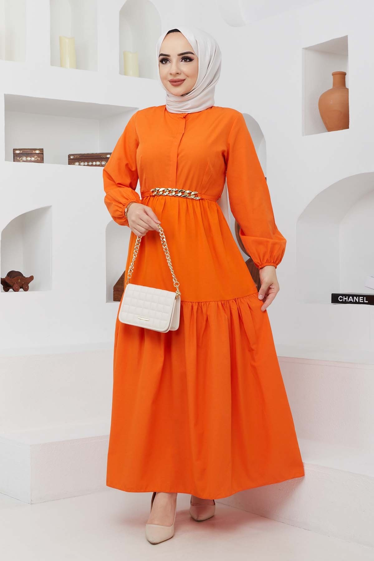 Mabel Zincirli Elbise - Oranj