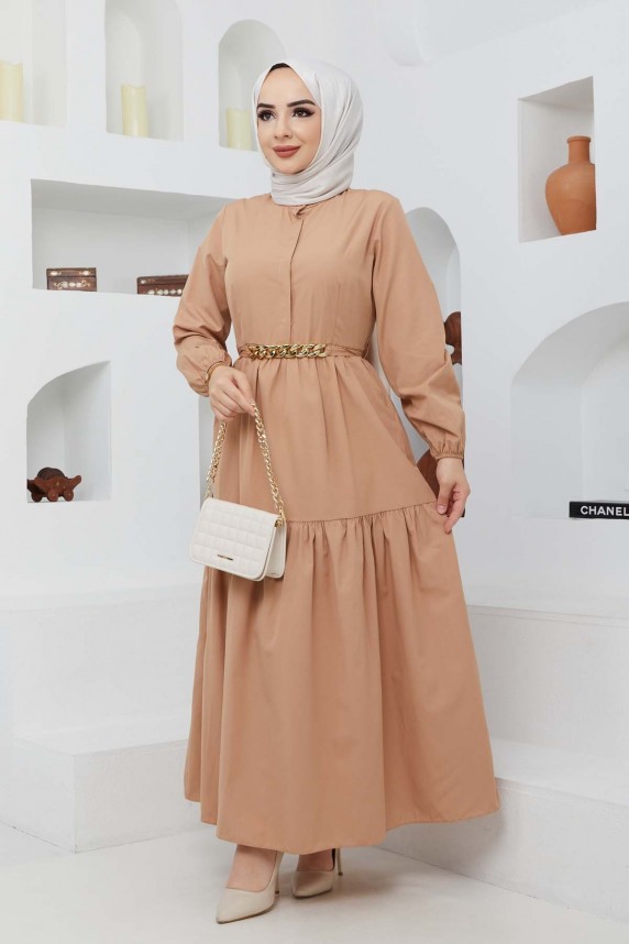 Mabel Zincirli Elbise - Camel