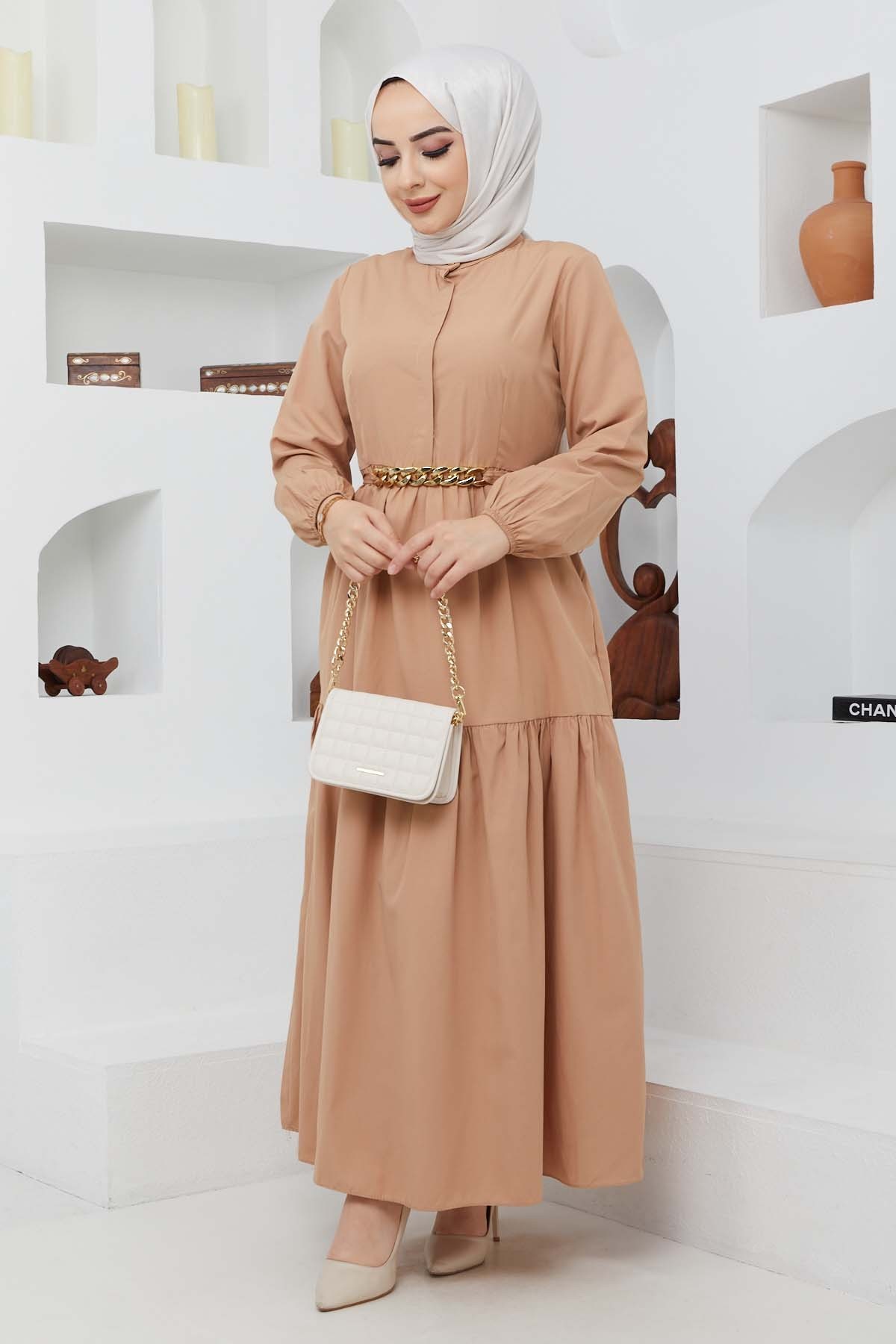 Mabel Zincirli Elbise - Camel