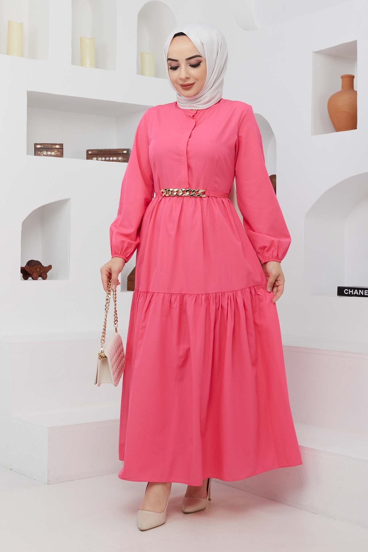 Mabel Zincirli Elbise - Fuşya