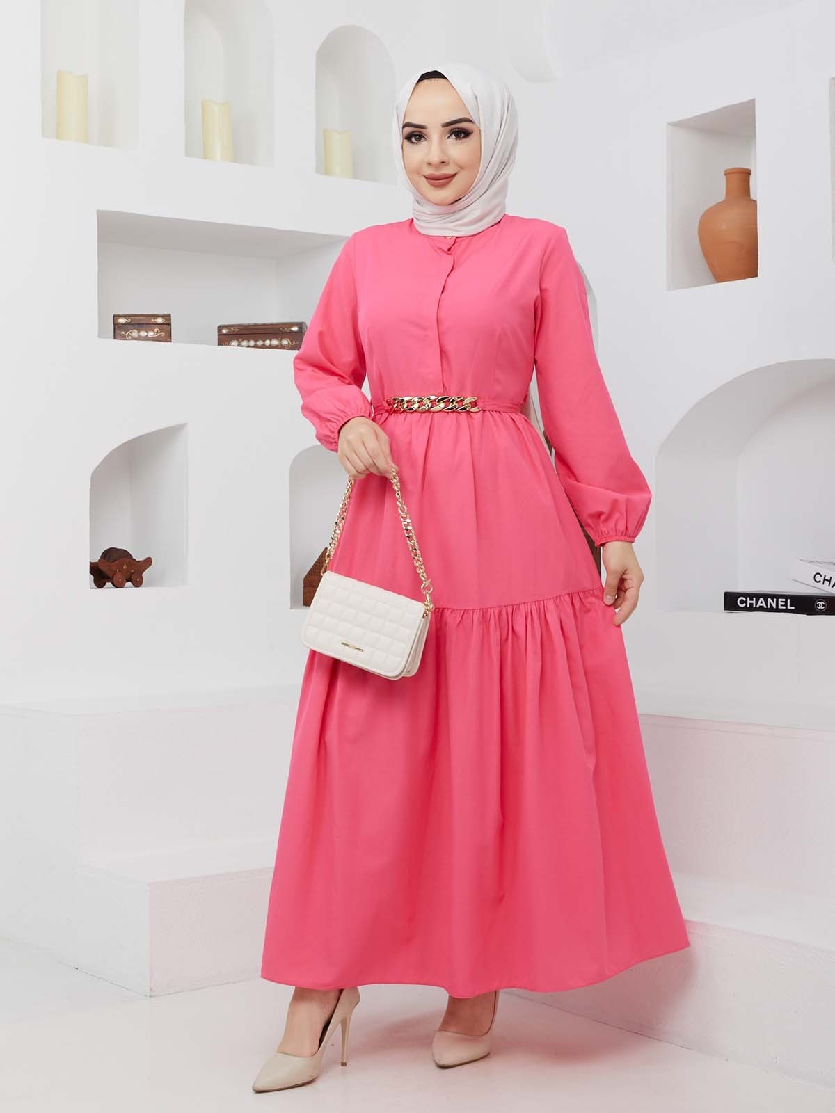 Mabel Zincirli Elbise - Fuşya