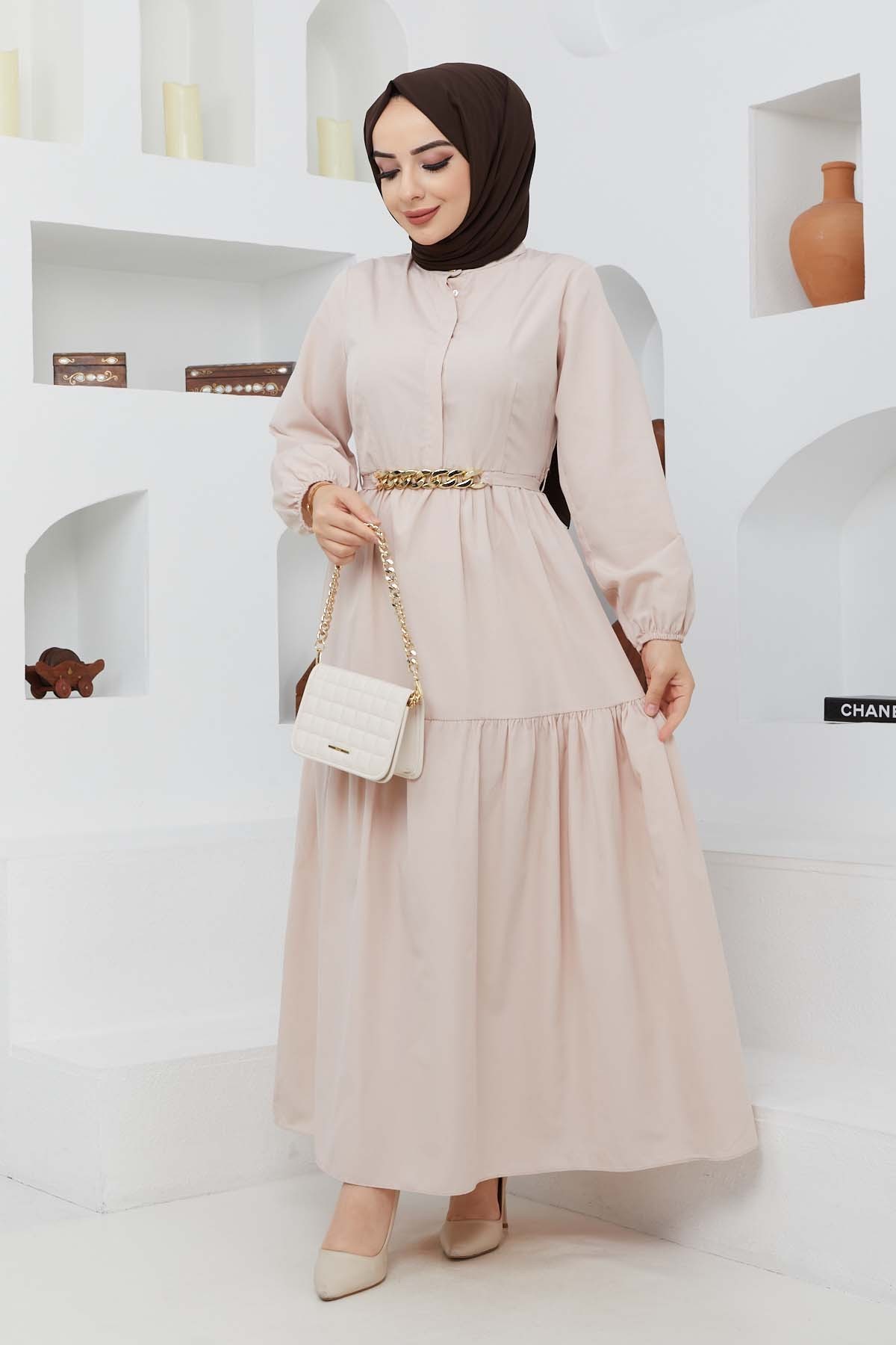 Mabel Zincirli Elbise - Bej