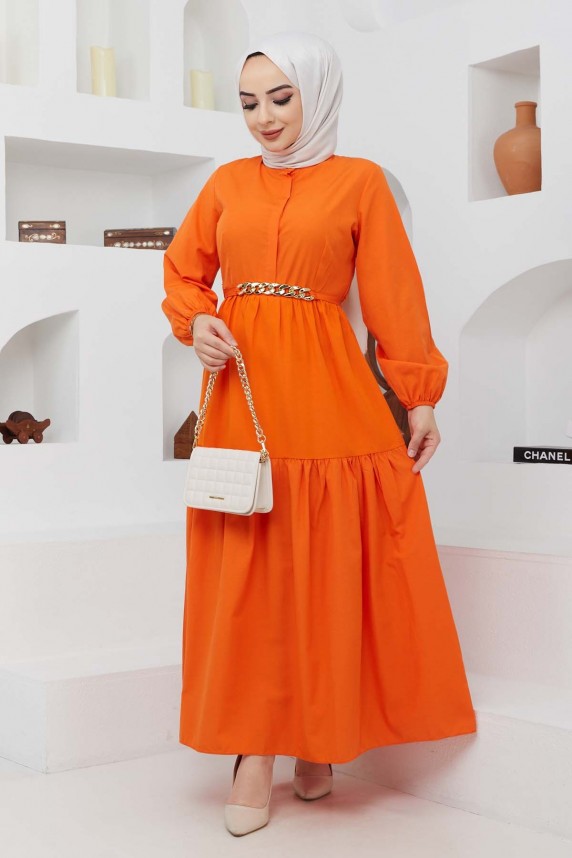 Mabel Zincirli Elbise - Oranj