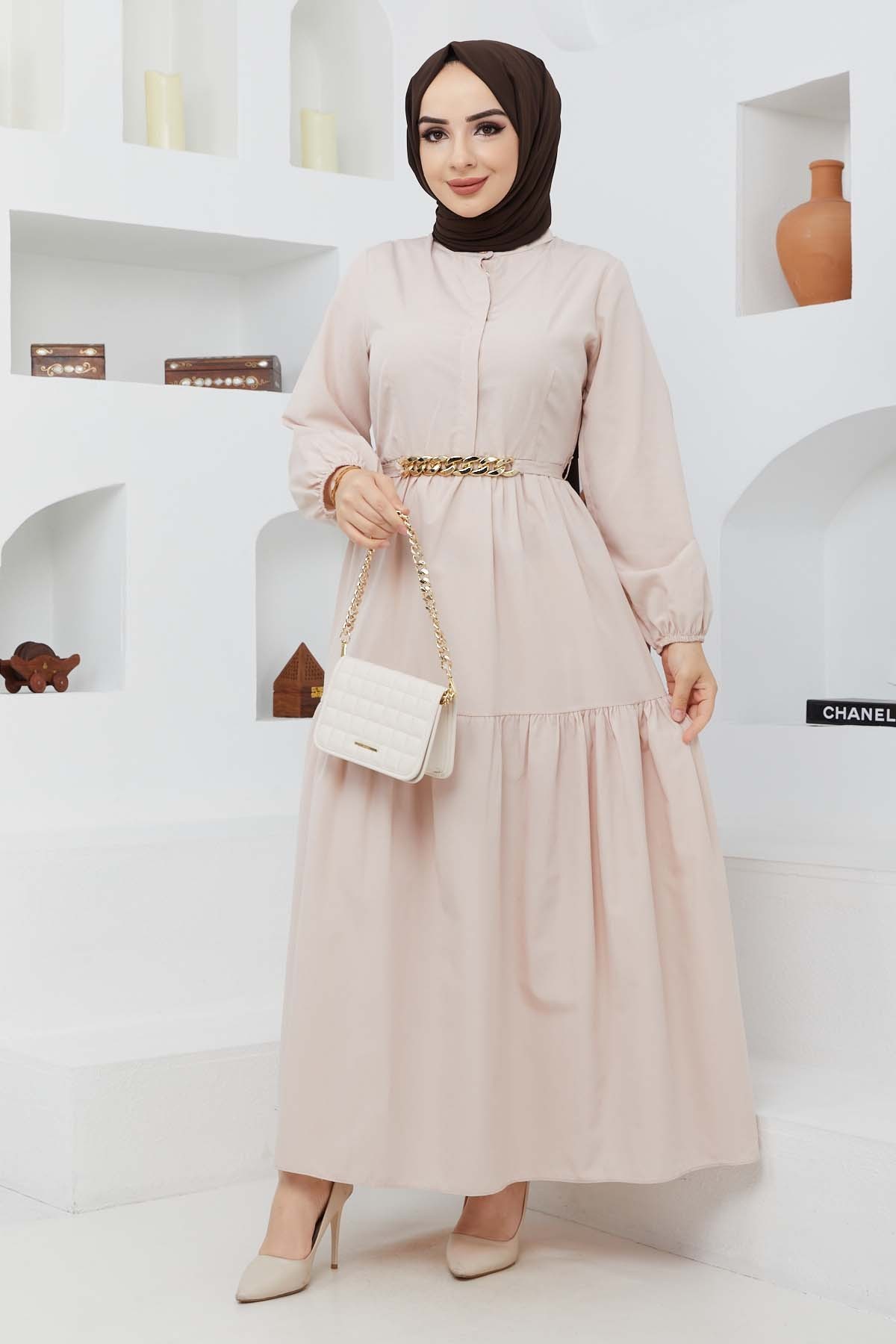 Mabel Zincirli Elbise - Bej