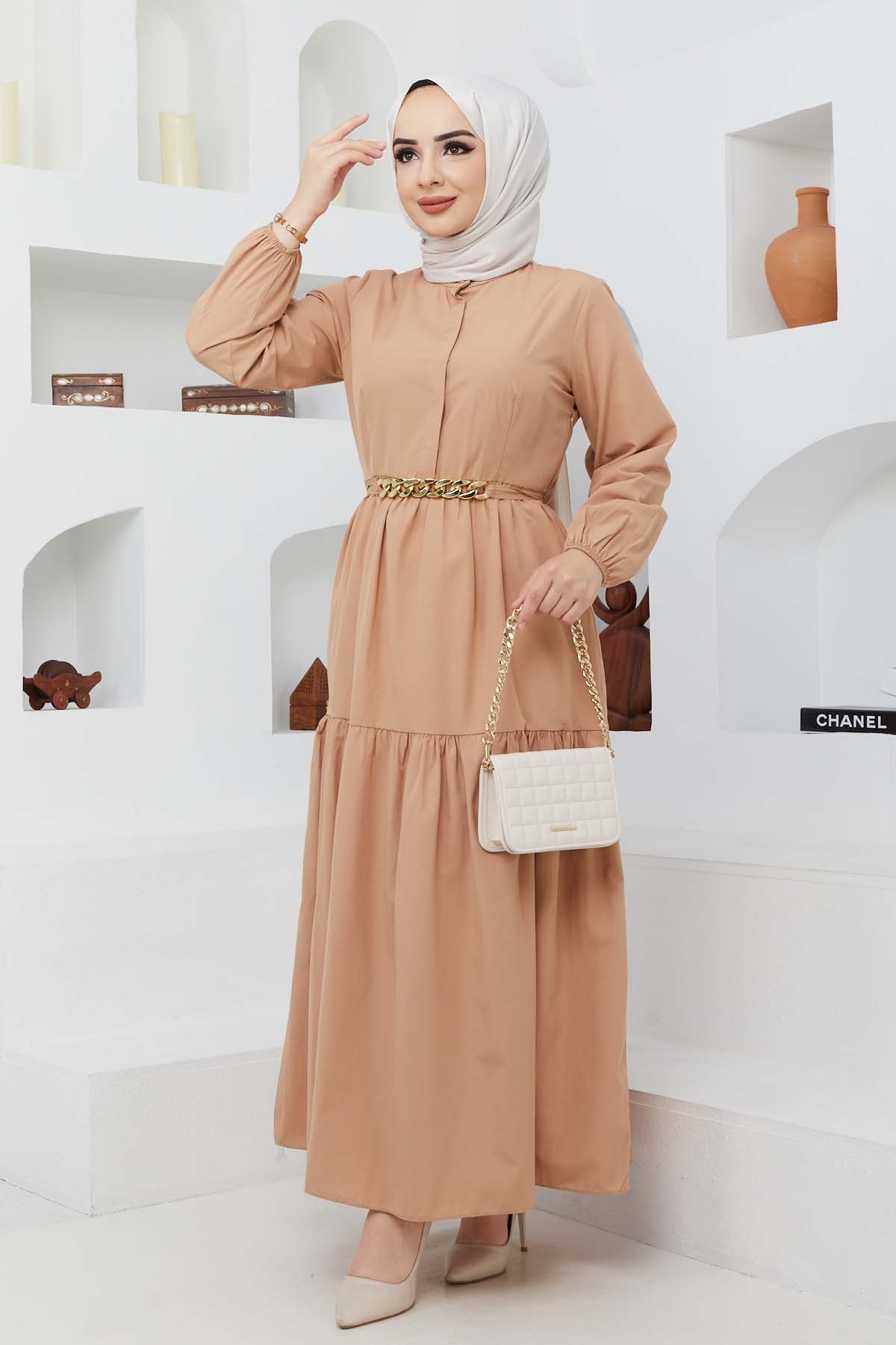 Mabel Zincirli Elbise - Camel