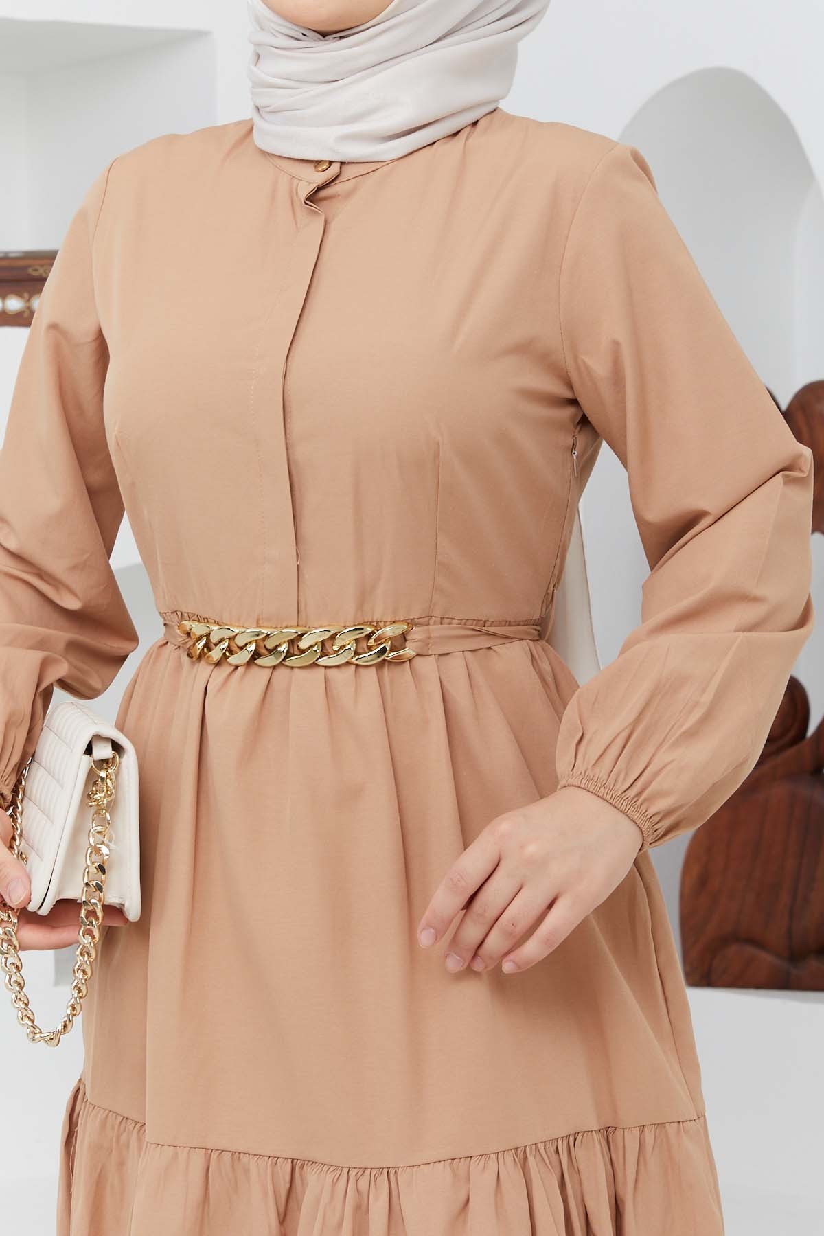 Mabel Zincirli Elbise - Camel