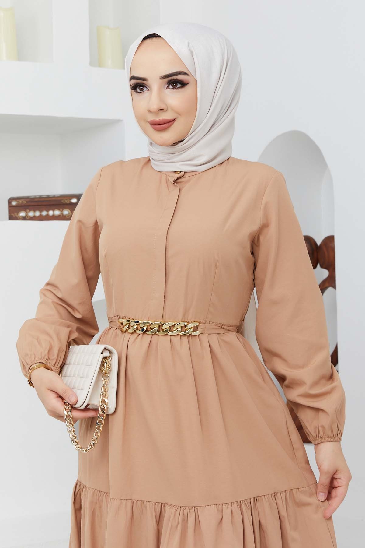 Mabel Zincirli Elbise - Camel