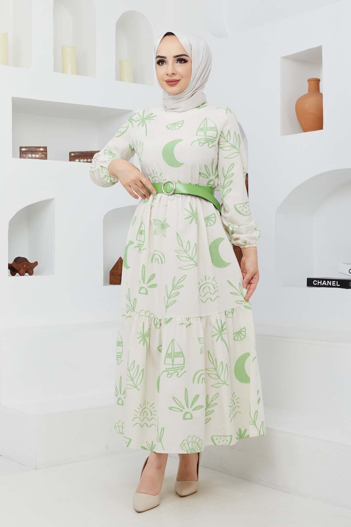 Masal Keten Elbise - Yeşil