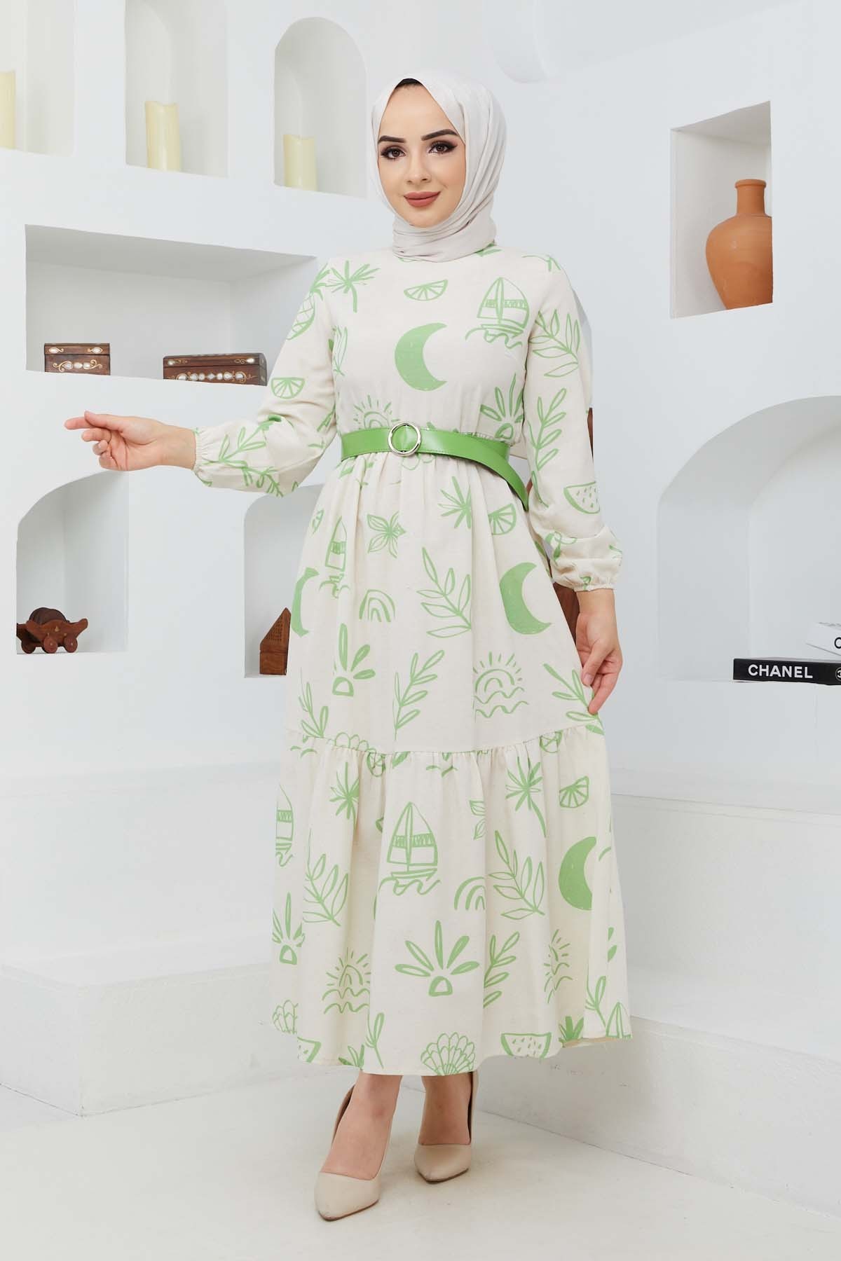 Masal Keten Elbise - Yeşil