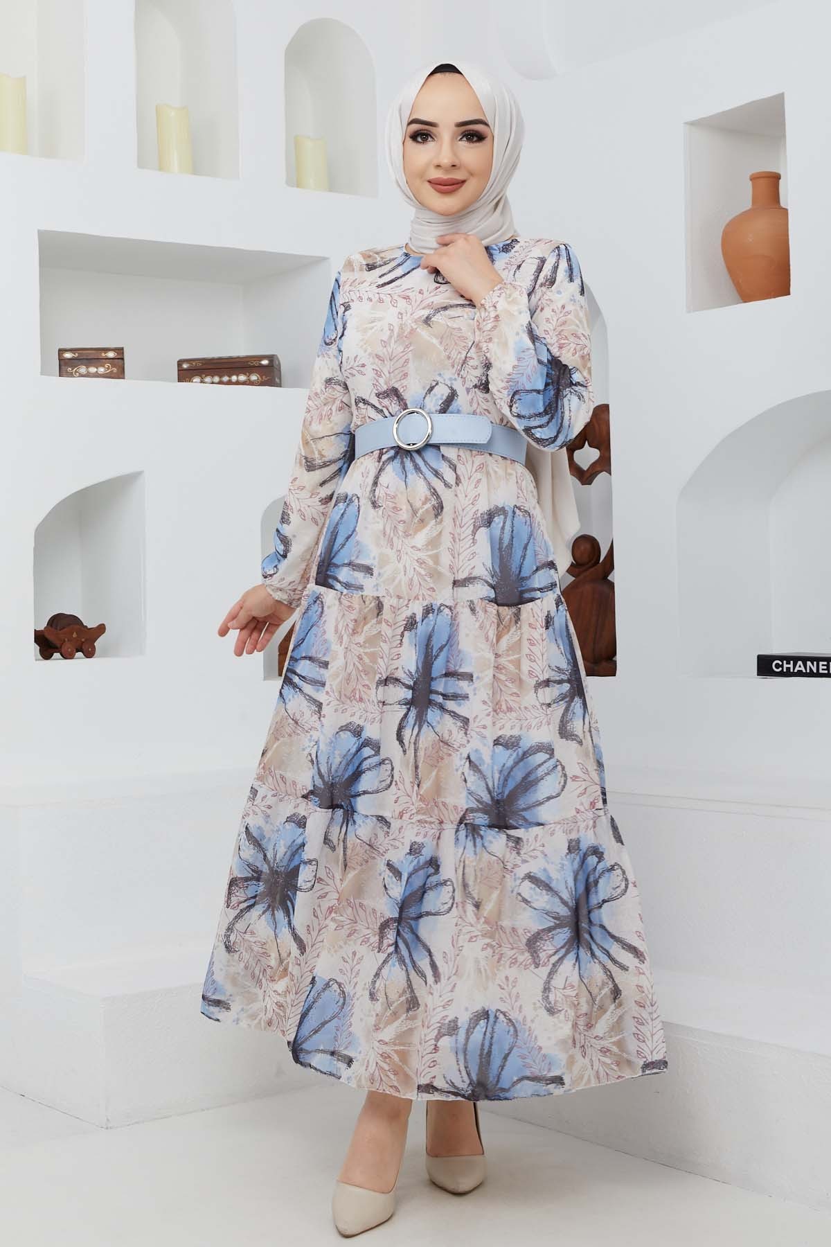 Yelda Şifon Elbise - Mavi