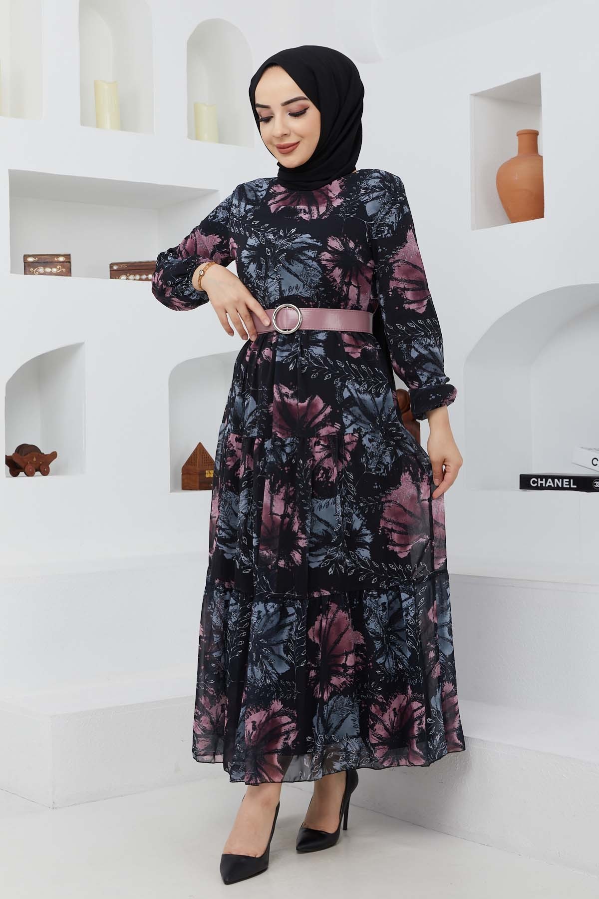 Yelda Şifon Elbise - Siyah