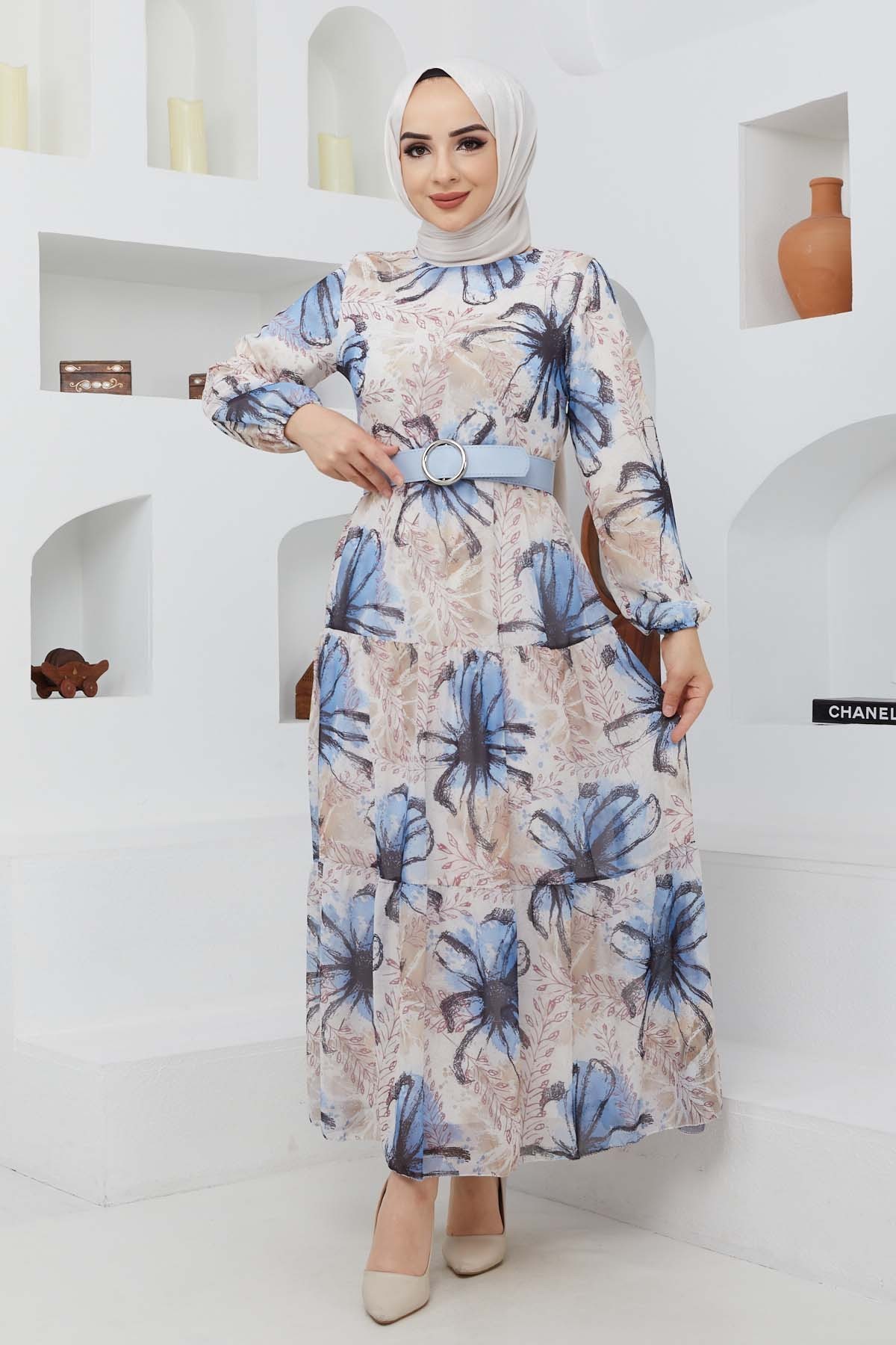 Yelda Şifon Elbise - Mavi