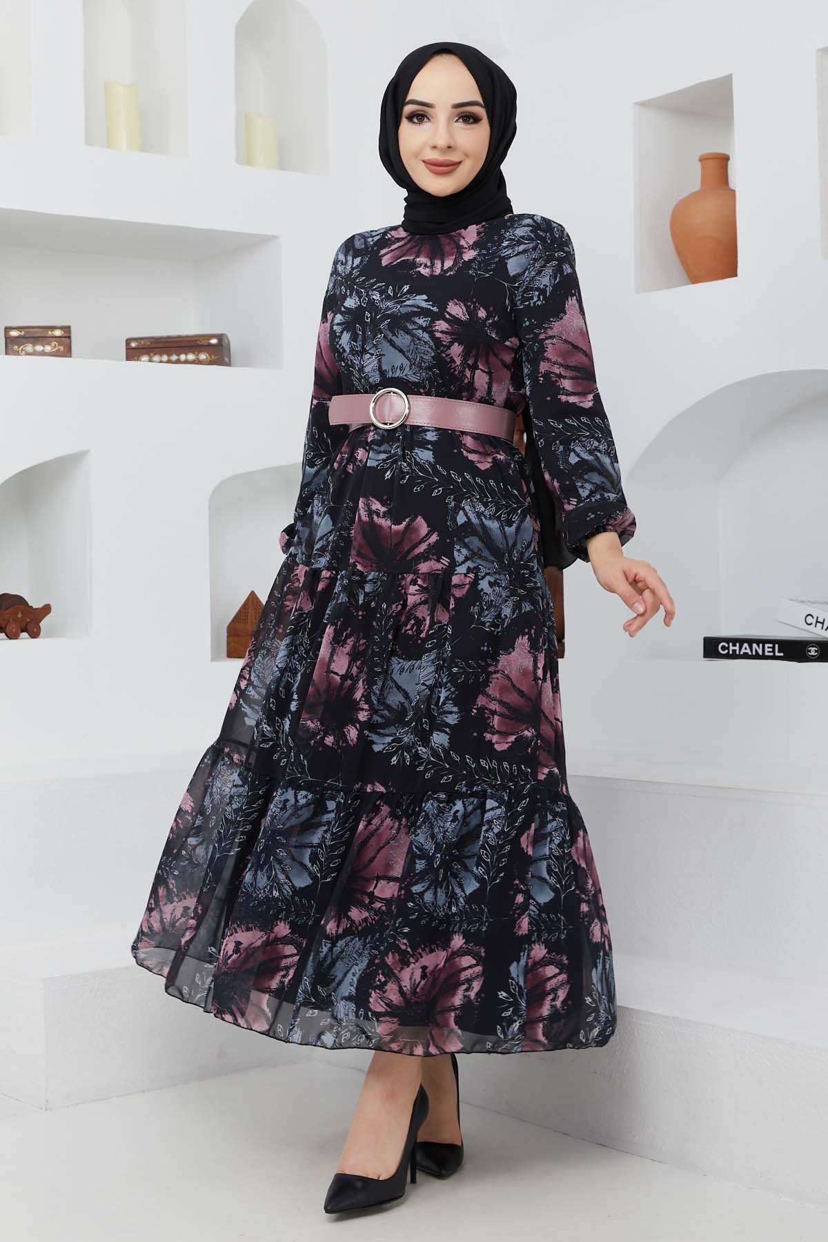 Yelda Şifon Elbise - Siyah