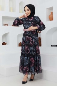 Yelda Şifon Elbise - Siyah