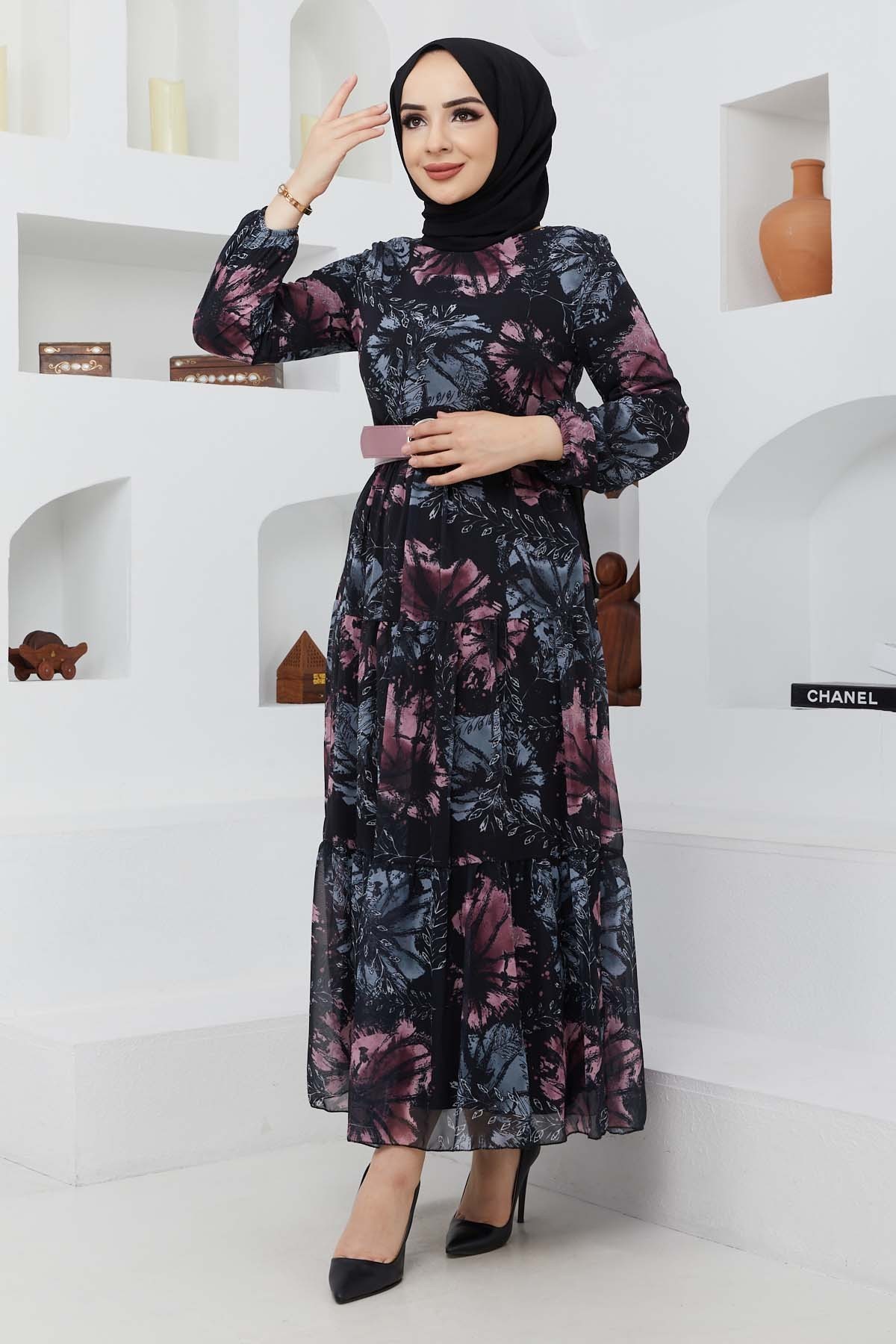 Yelda Şifon Elbise - Siyah