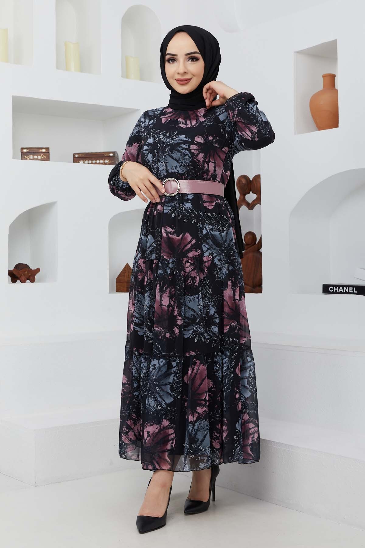 Yelda Şifon Elbise - Siyah