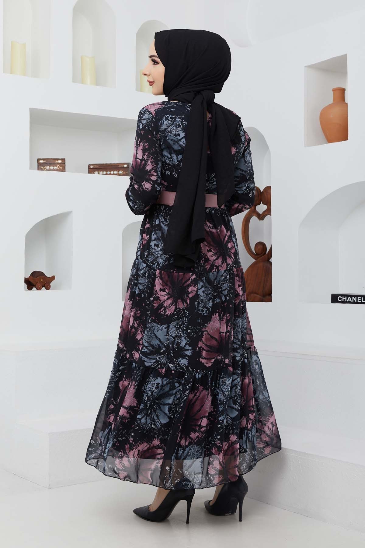 Yelda Şifon Elbise - Siyah