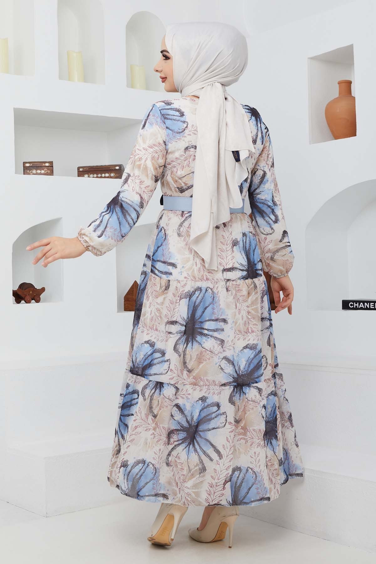 Yelda Şifon Elbise - Mavi