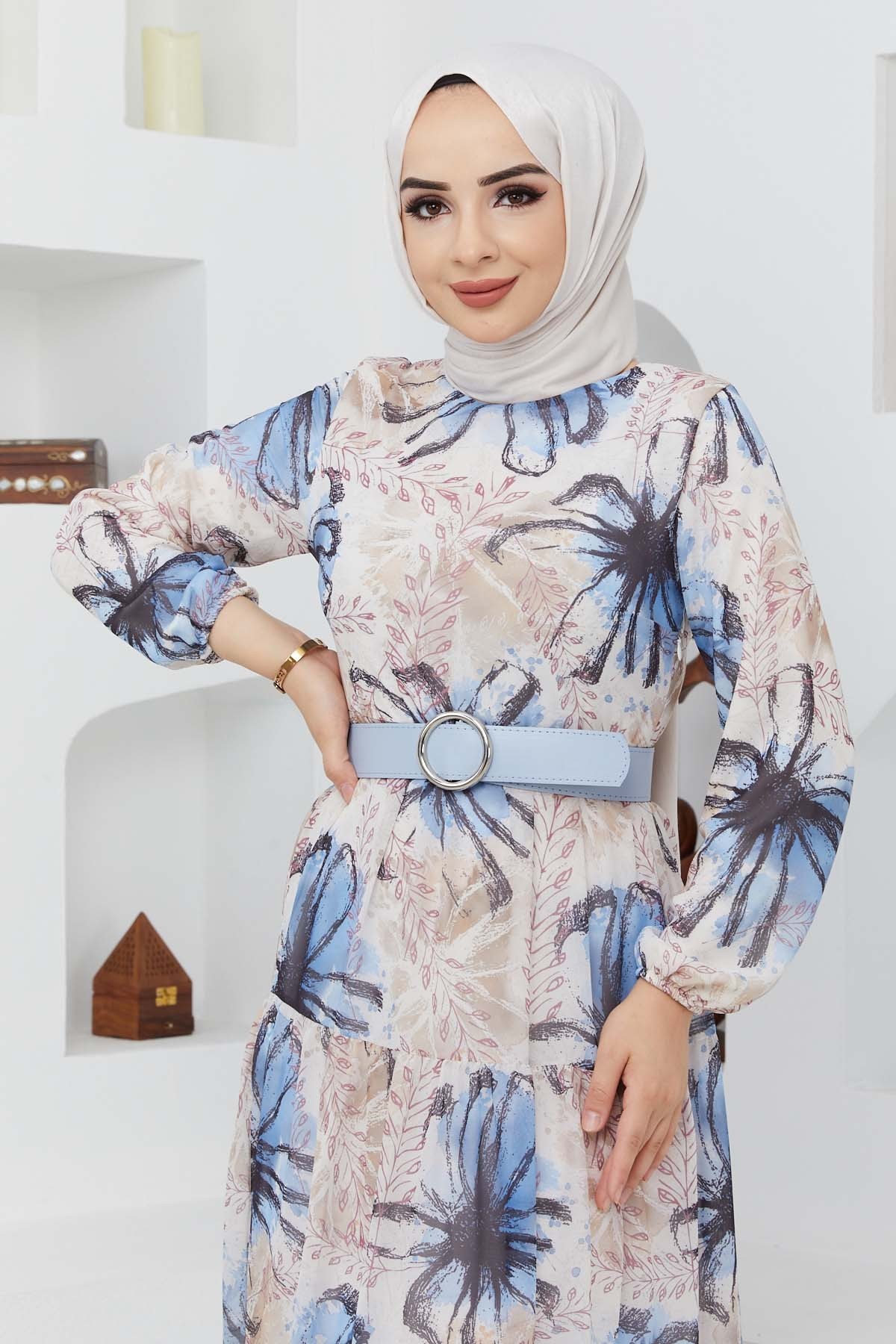 Yelda Şifon Elbise - Mavi