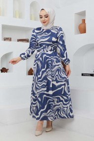 Gonca Saten Elbise - Mavi