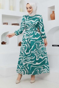 Gonca Saten Elbise - Yeşil