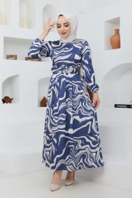 Gonca Saten Elbise - Mavi