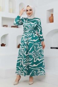 Gonca Saten Elbise - Yeşil