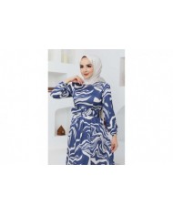 Gonca Saten Elbise - Mavi