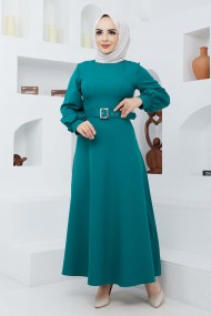 Kemerli Kiloş Elbise - Yeşil