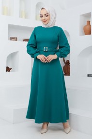 Kemerli Kiloş Elbise - Yeşil