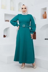 Kemerli Kiloş Elbise - Yeşil
