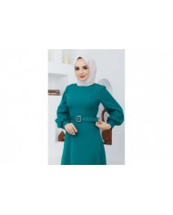 Kemerli Kiloş Elbise - Yeşil