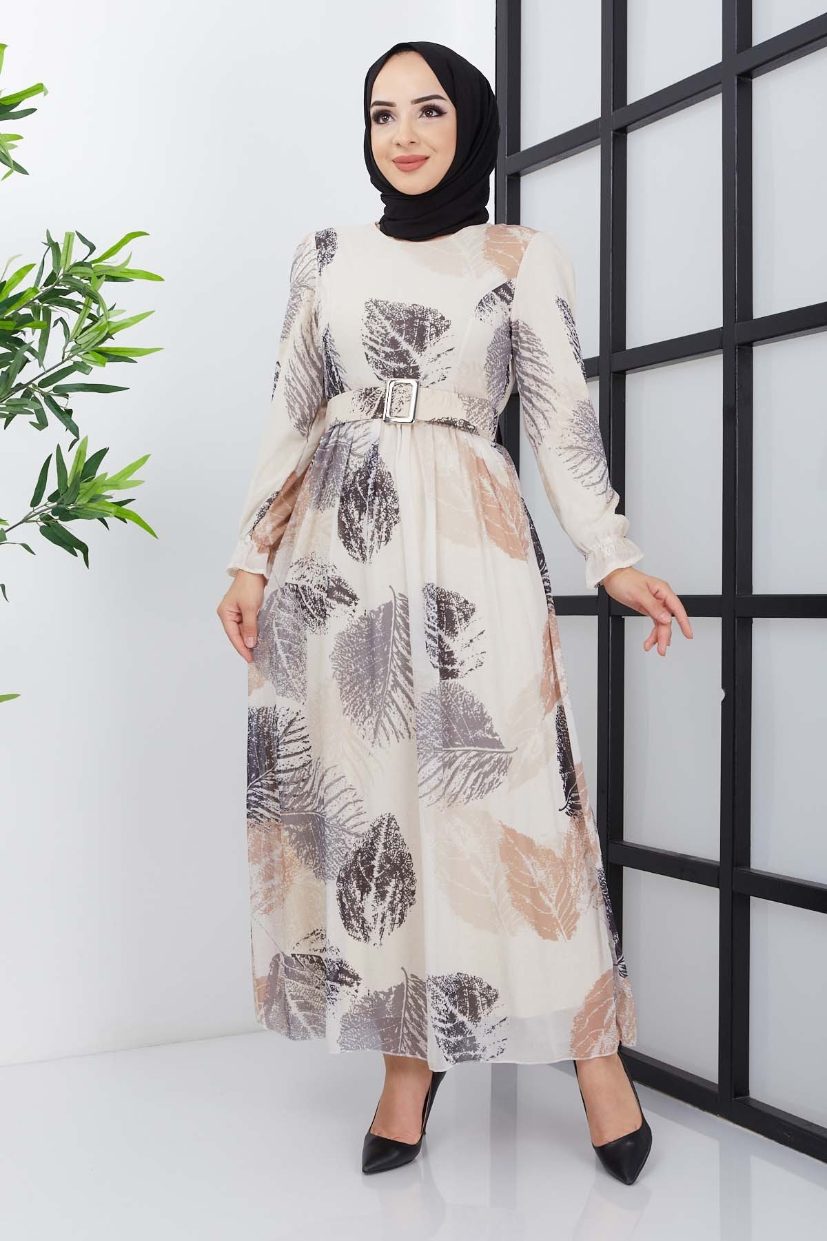 Elfida Şifon Elbise - Bej