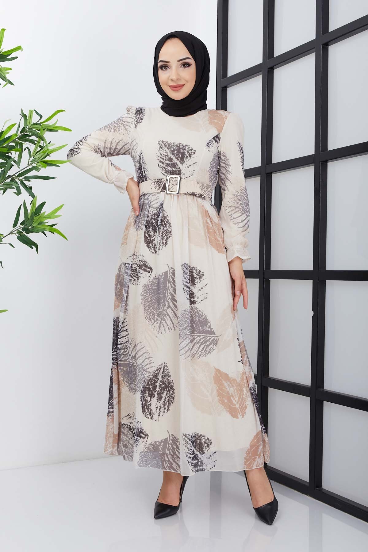 Elfida Şifon Elbise - Bej